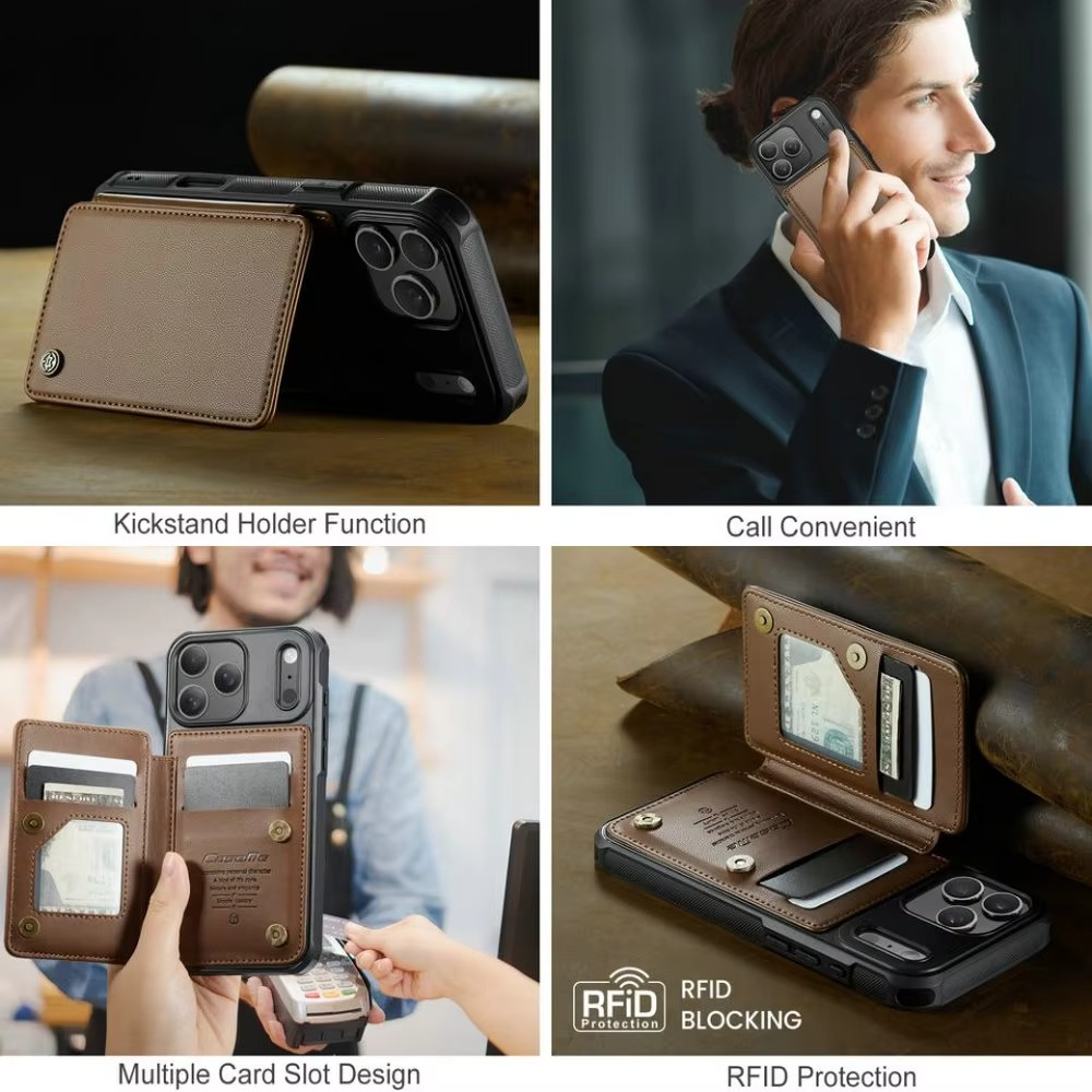 Luxury iPhone Case — Leather RFID Card Wallet with Magnetic Shockproof Cover, Anti-Fingerprint Anti-Scratch, Non-Slip Plain and Geometric Design