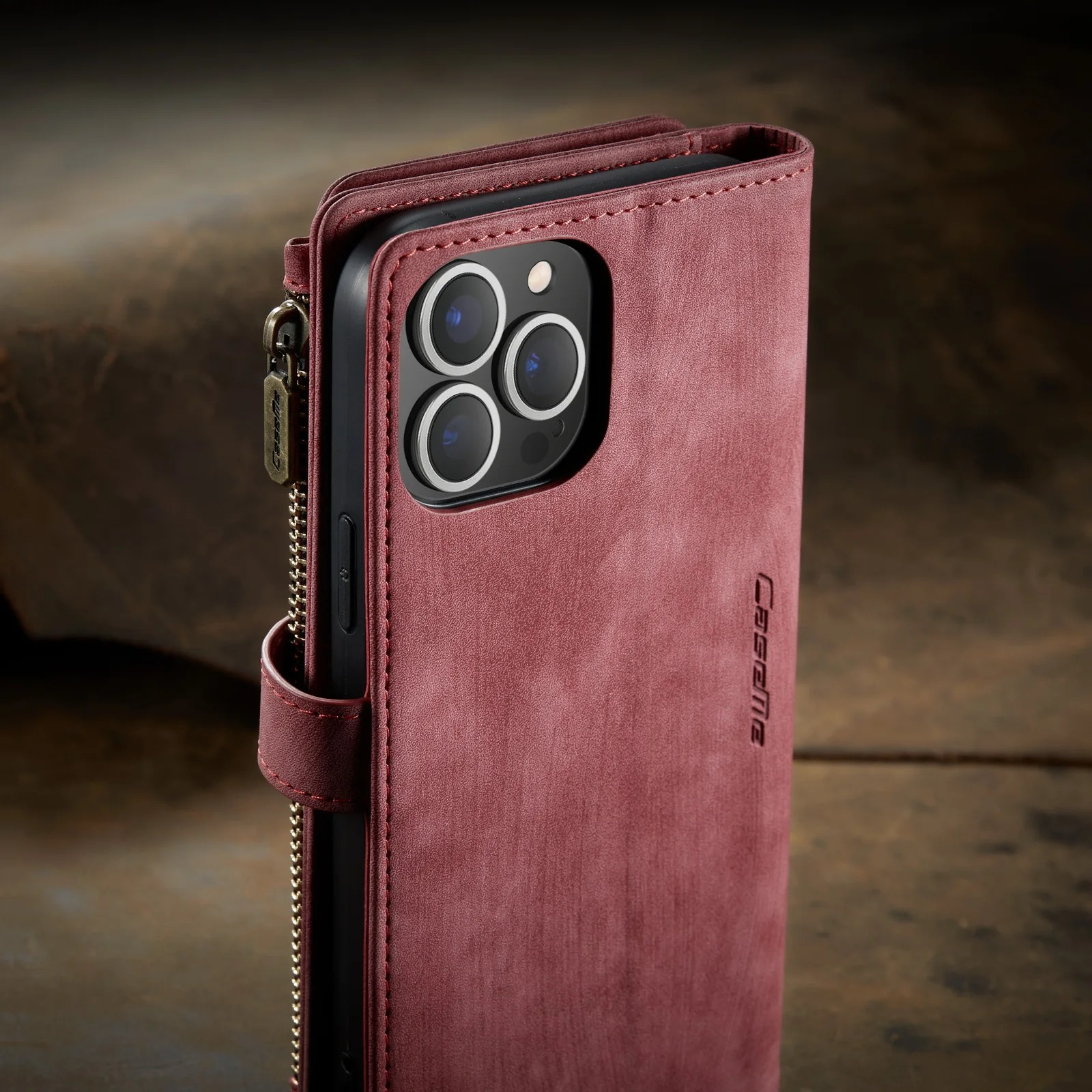 Luxury iPhone Case — Leather Wallet Cover with Magnetic Kickstand, Dual-Layer Shockproof Half-Wrapped Case