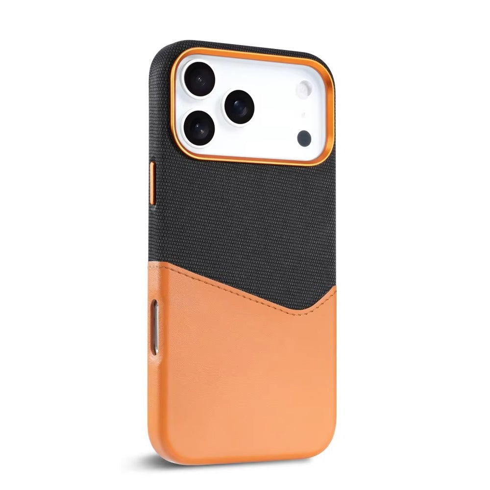 Luxury iPhone Case — Leather & Fabric Splicing Magnetic Cover with Card Slot, Camera-Safe Design and Slim Shockproof Protection