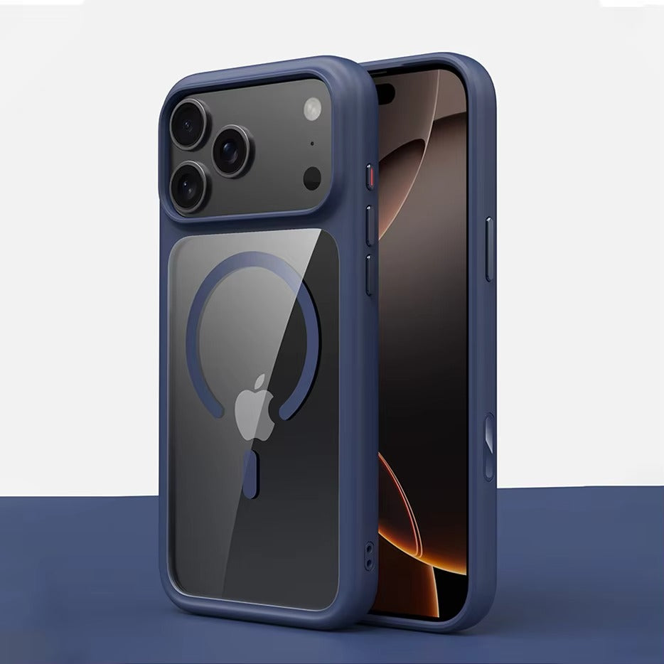 Luxury iPhone Case — MagSafe Transparent Soft Cover with Metal Buttons, Skin-Feel Matte Design, Shockproof Anti-Fingerprint Non-Slip Protection