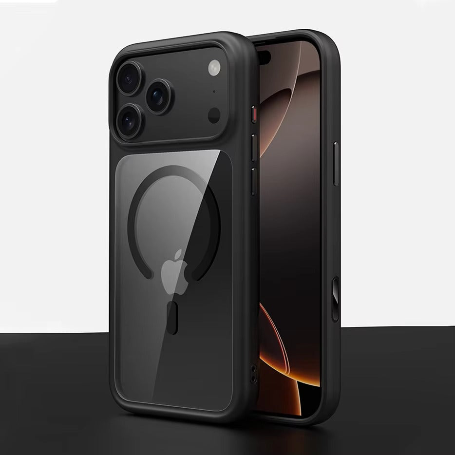 Luxury iPhone Case — MagSafe Transparent Soft Cover with Metal Buttons, Skin-Feel Matte Design, Shockproof Anti-Fingerprint Non-Slip Protection