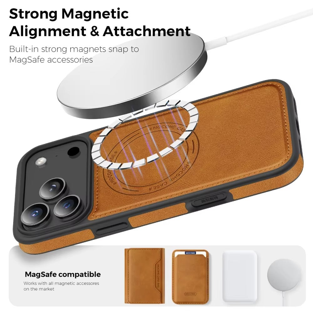 Luxury iPhone Case — Magnetic 2-in-1 Leather Card-Holder Cover with Shockproof Dual-Layer Protection, Anti-Fingerprint Non-Slip Design & Wireless-Charging Support