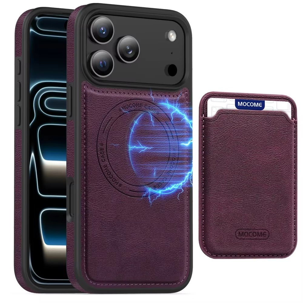 Luxury iPhone Case — Magnetic 2-in-1 Leather Card-Holder Cover with Shockproof Dual-Layer Protection, Anti-Fingerprint Non-Slip Design & Wireless-Charging Support