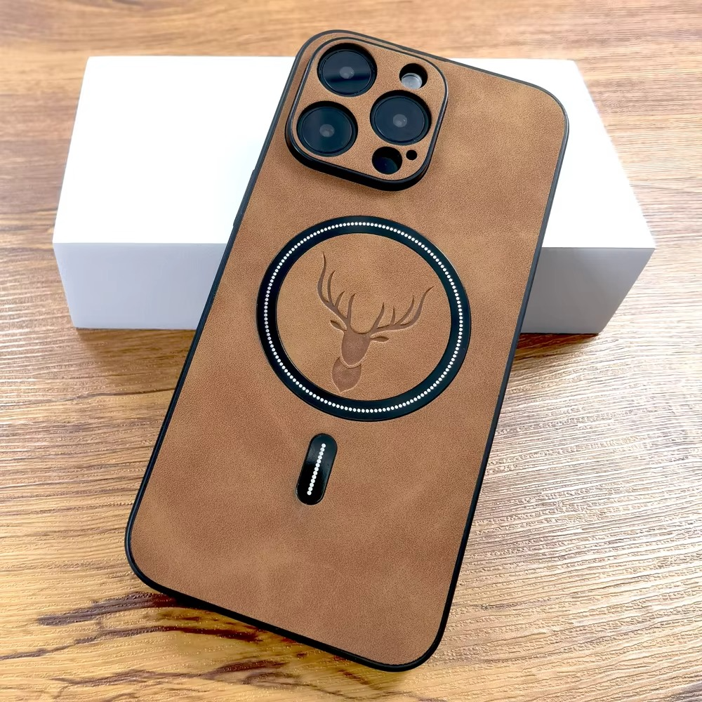 Luxury iPhone Case — Magnetic Deer Head Leather Cover with Shockproof Soft Protection, Wireless-Charging Support & Matte Anti-Fingerprint Design