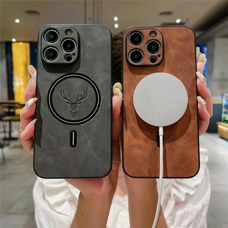 Luxury iPhone Case — Magnetic Deer Head Leather Cover with Shockproof Soft Protection, Wireless-Charging Support & Matte Anti-Fingerprint Design