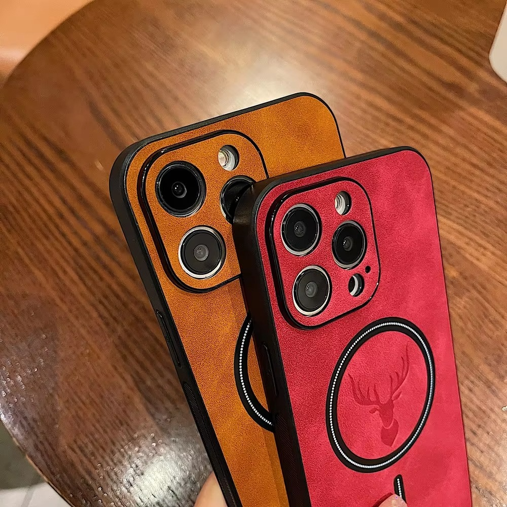 Luxury iPhone Case — Magnetic Deer Head Leather Cover with Shockproof Soft Protection, Wireless-Charging Support & Matte Anti-Fingerprint Design