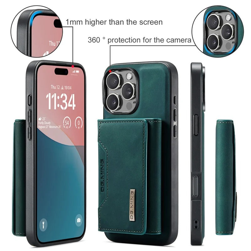Luxury iPhone Case — Magnetic Leather Wallet Cover with Kickstand, Card & Money Holder, Half-Wrapped Protective Design