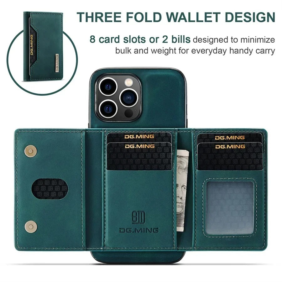 Luxury iPhone Case — Magnetic Leather Wallet Cover with Kickstand, Card & Money Holder, Half-Wrapped Protective Design