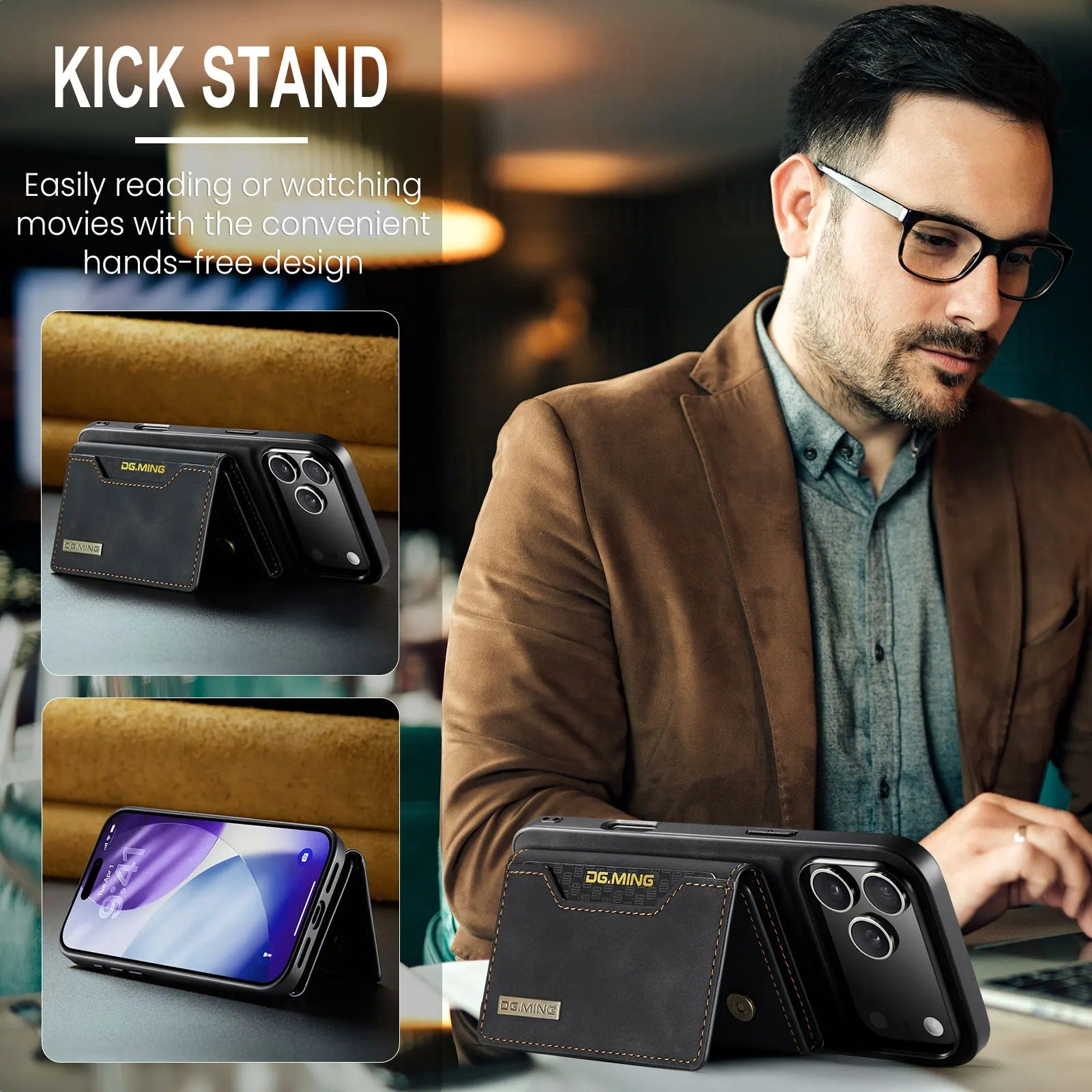 Luxury iPhone Case — Magnetic Leather Wallet Cover with Kickstand, Card & Money Holder, Half-Wrapped Protective Design