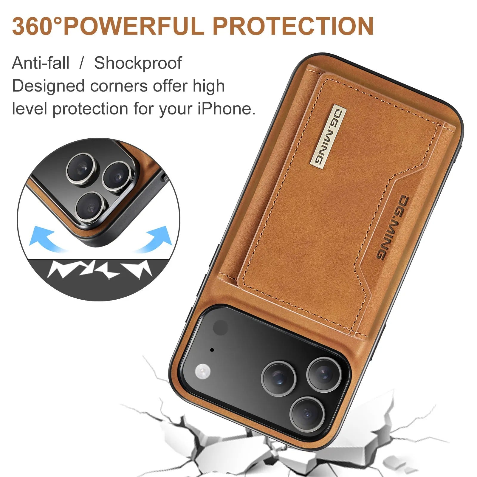 Luxury iPhone Case — Magnetic Leather Wallet Cover with Kickstand, Card & Money Holder, Half-Wrapped Protective Design