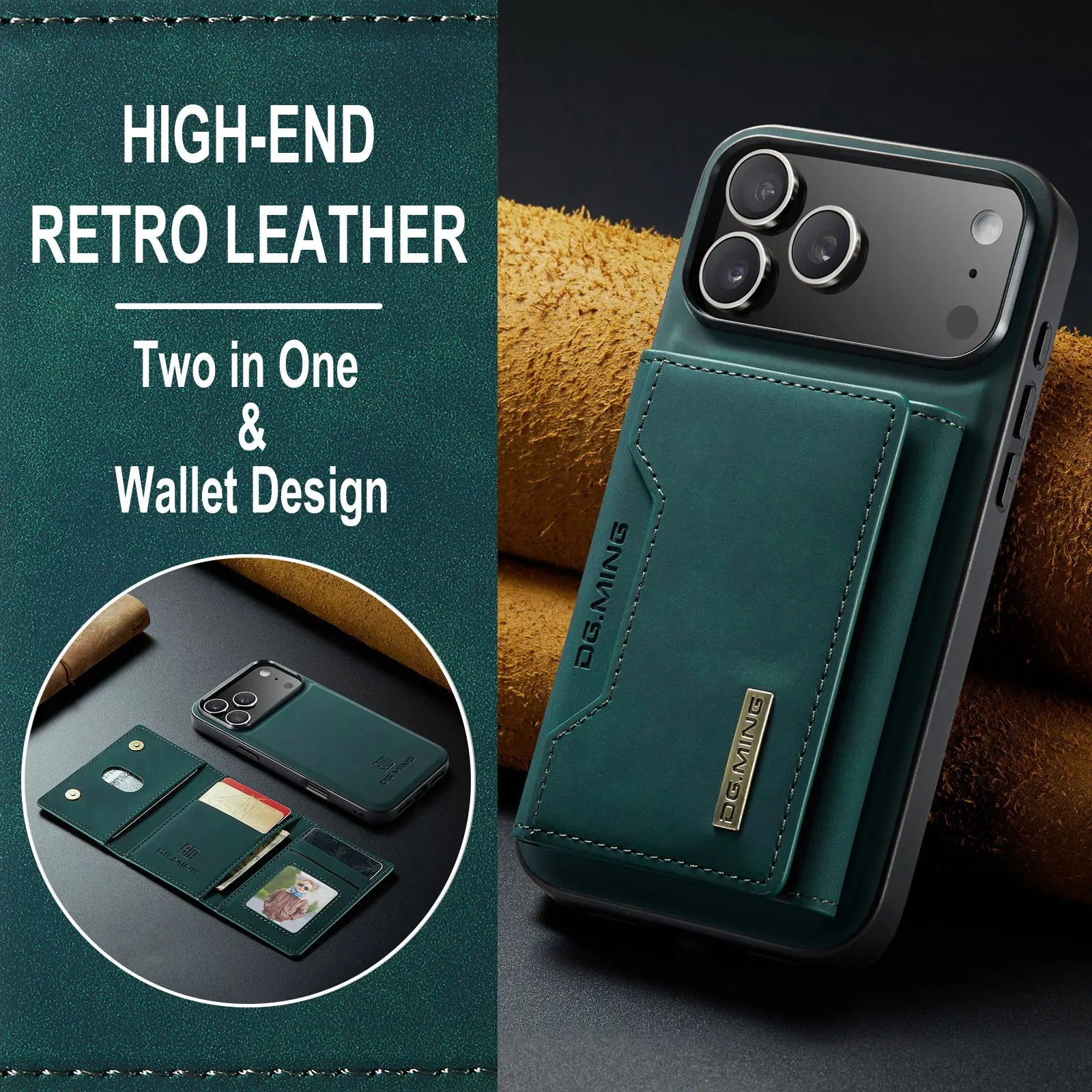 Luxury iPhone Case — Magnetic Leather Wallet Cover with Kickstand, Card & Money Holder, Half-Wrapped Protective Design
