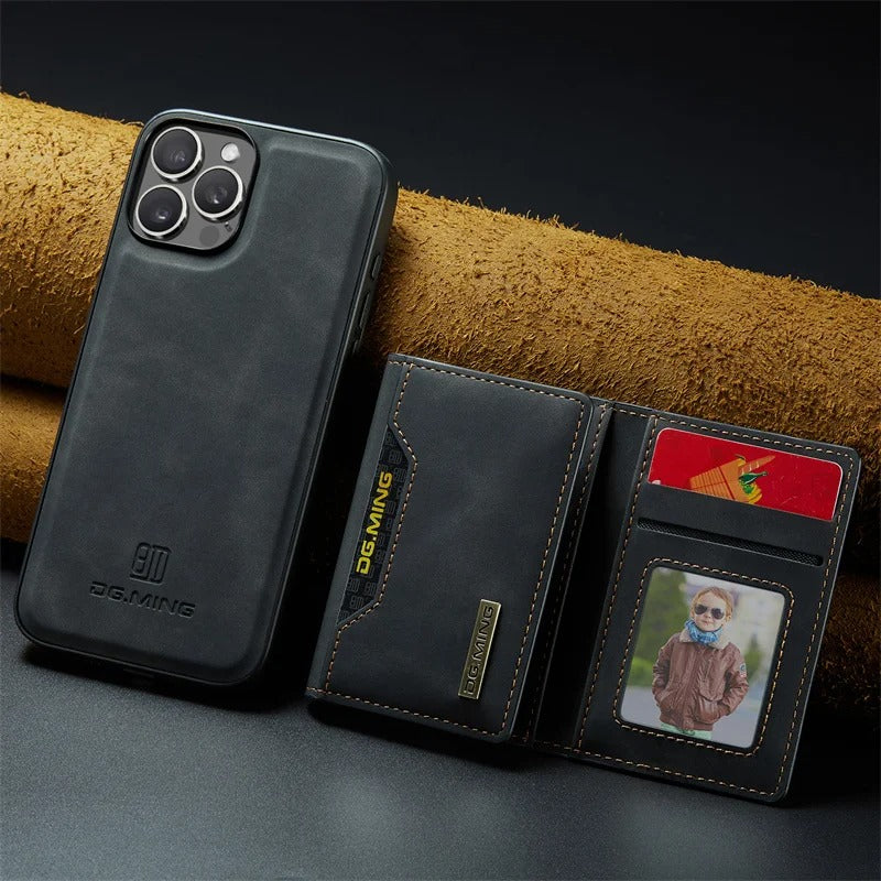 Luxury iPhone Case — Magnetic Leather Wallet Cover with Kickstand, Card & Money Holder, Half-Wrapped Protective Design