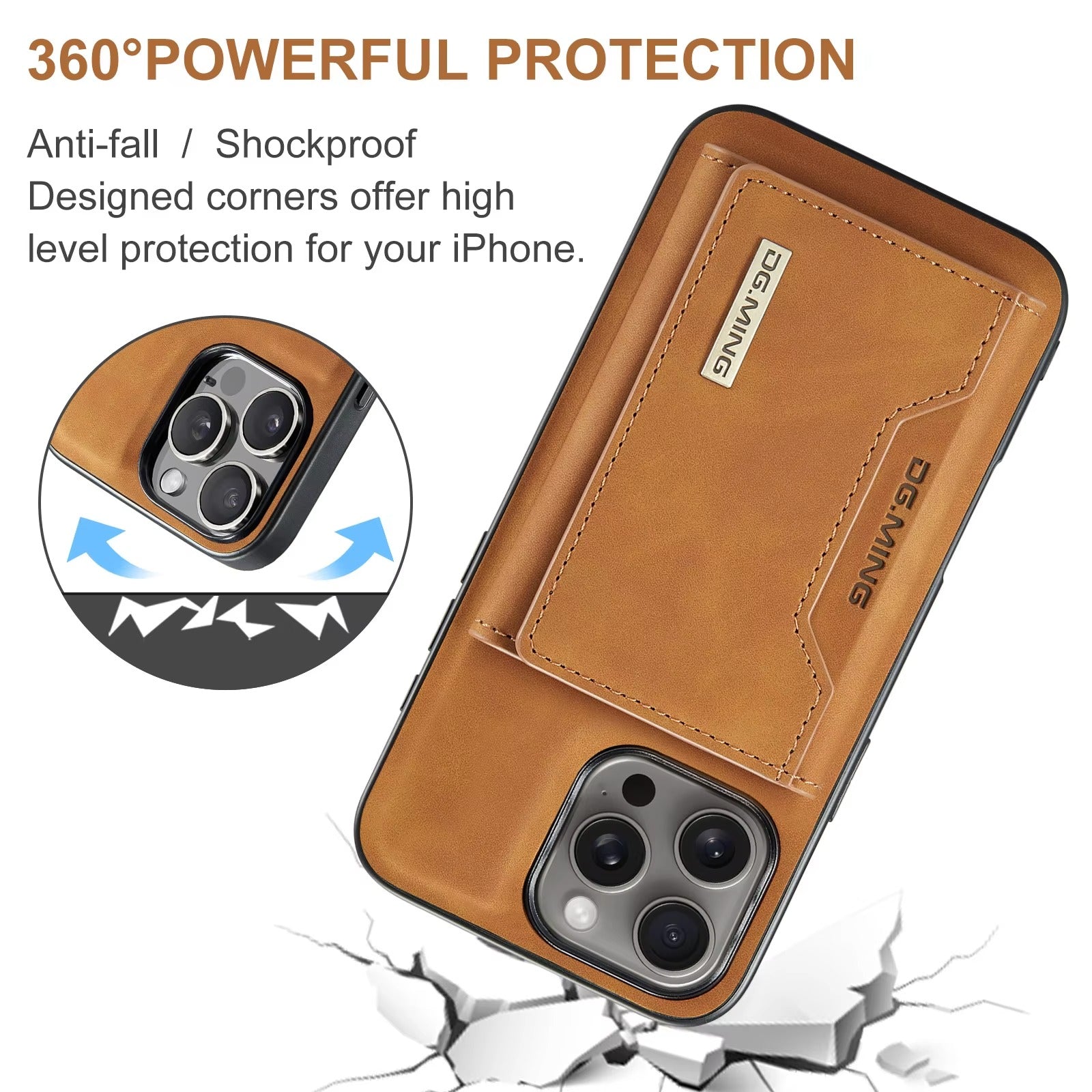 Luxury iPhone Case — Magnetic Leather Wallet Cover with Kickstand, Card & Money Holder, Half-Wrapped Protective Design