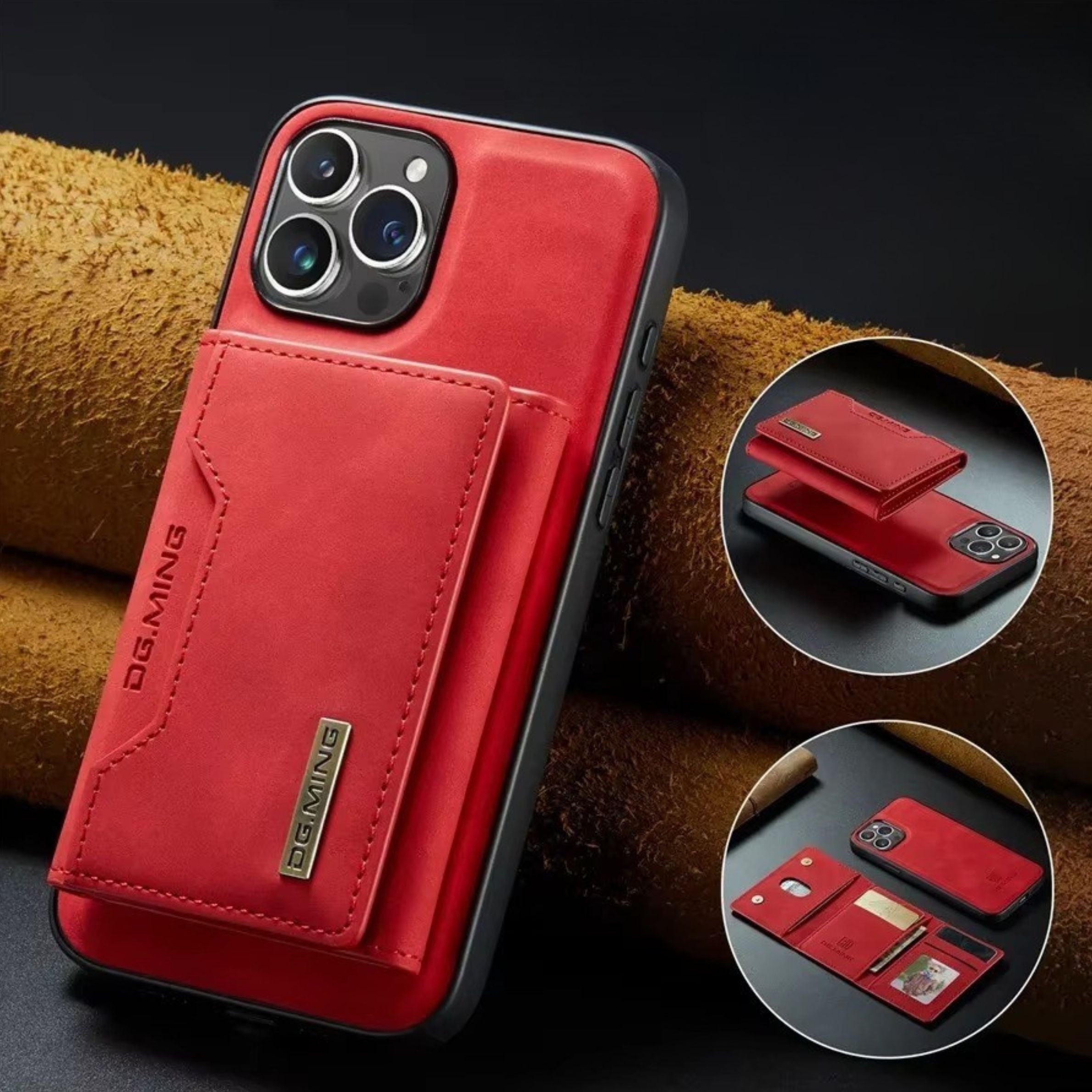 Luxury iPhone Case — Magnetic Leather Wallet Cover with Kickstand, Card & Money Holder, Half-Wrapped Protective Design