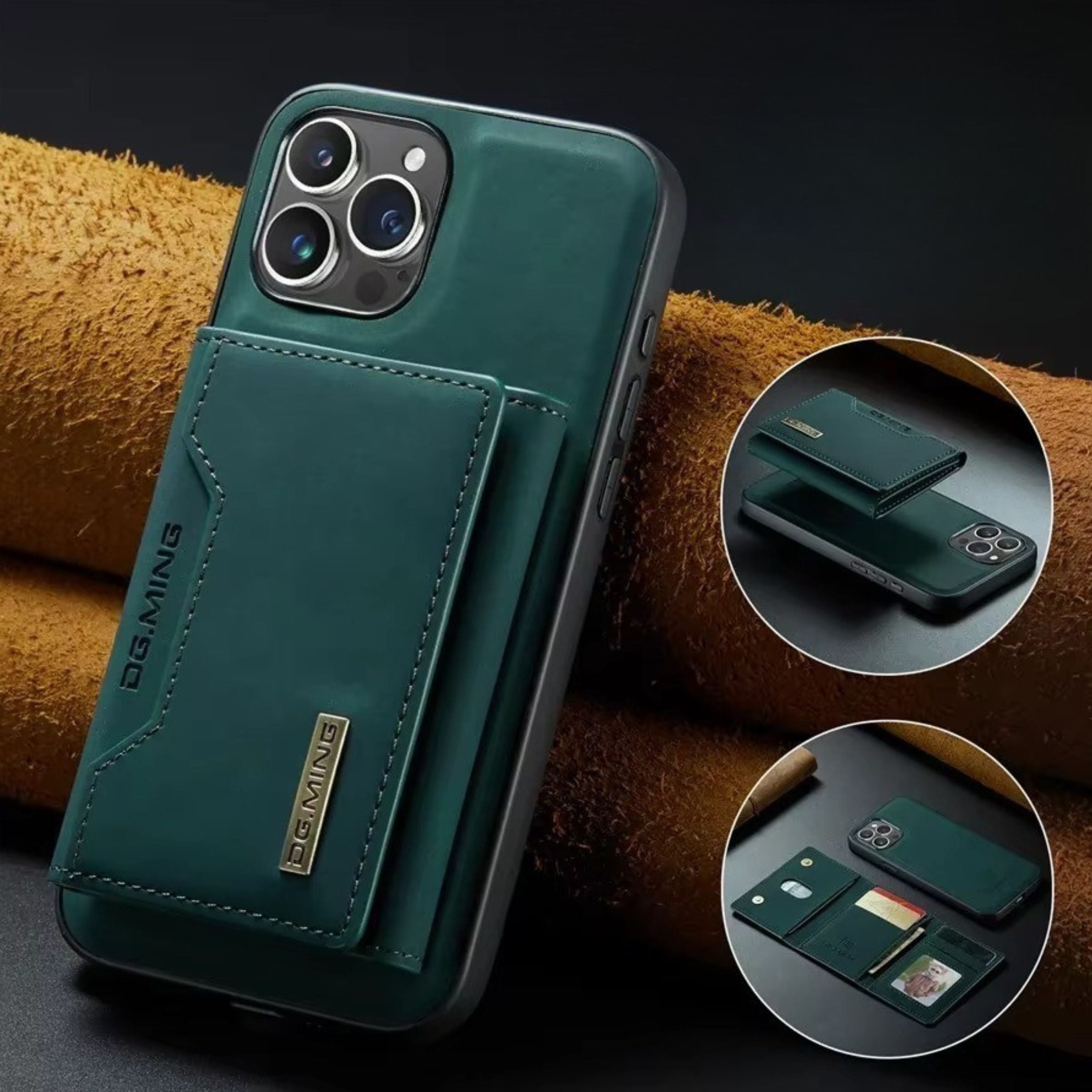 Luxury iPhone Case — Magnetic Leather Wallet Cover with Kickstand, Card & Money Holder, Half-Wrapped Protective Design