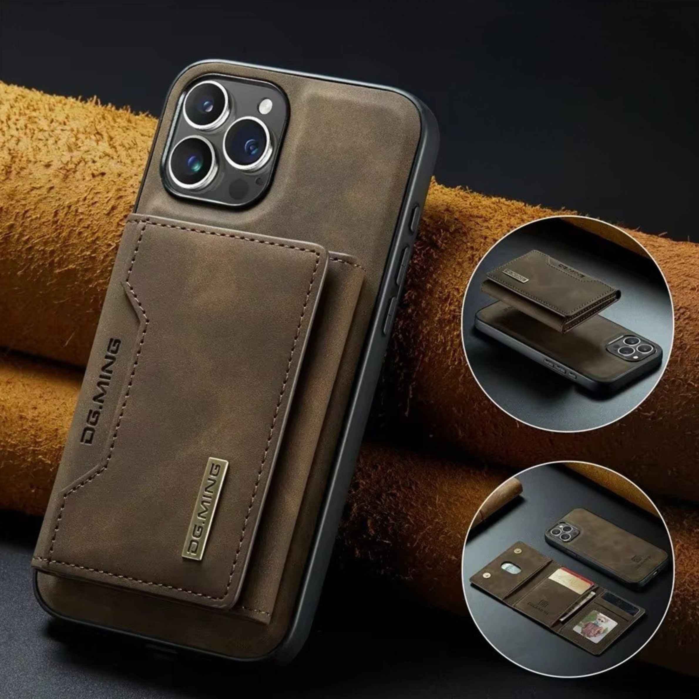 Luxury iPhone Case — Magnetic Leather Wallet Cover with Kickstand, Card & Money Holder, Half-Wrapped Protective Design