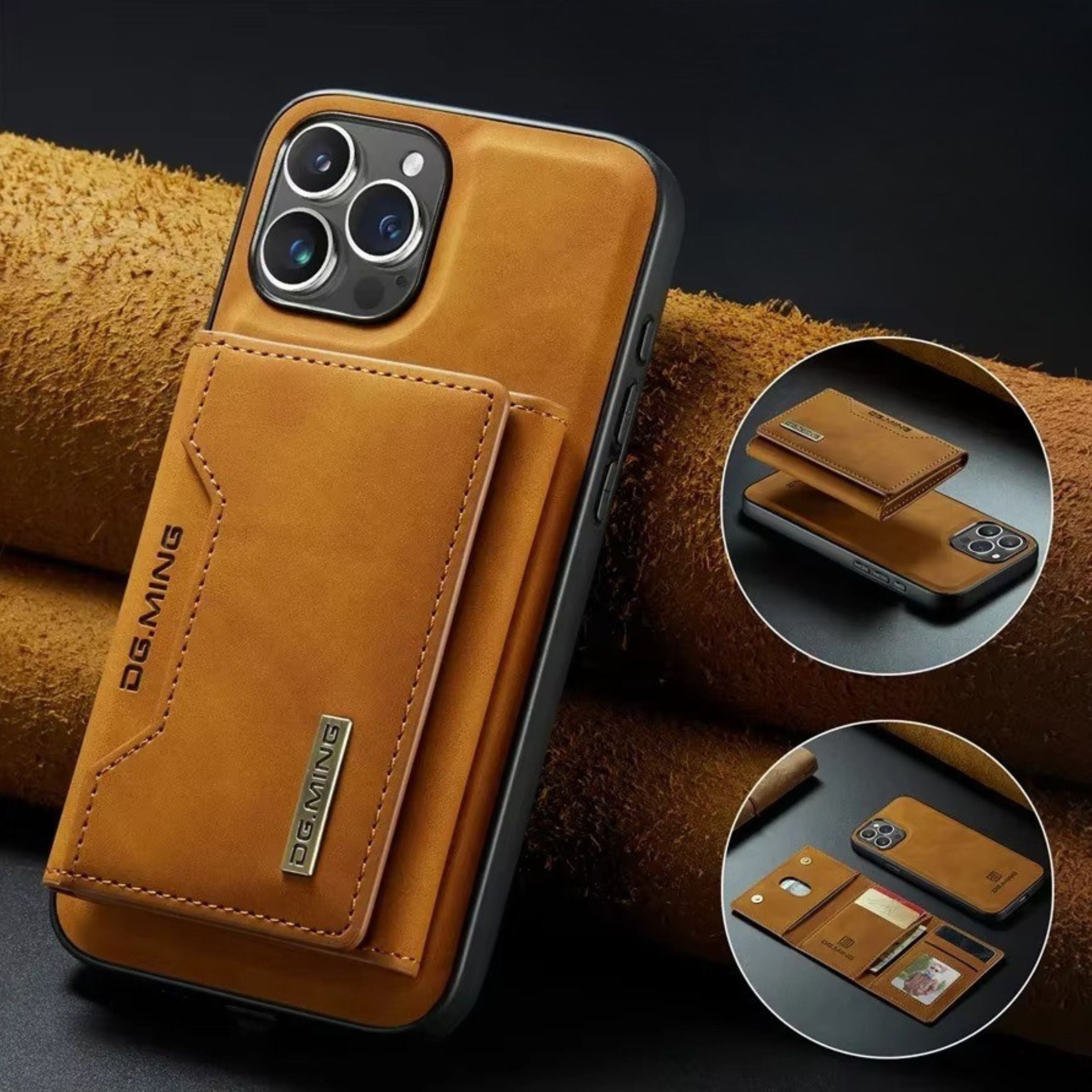 Luxury iPhone Case — Magnetic Leather Wallet Cover with Kickstand, Card & Money Holder, Half-Wrapped Protective Design