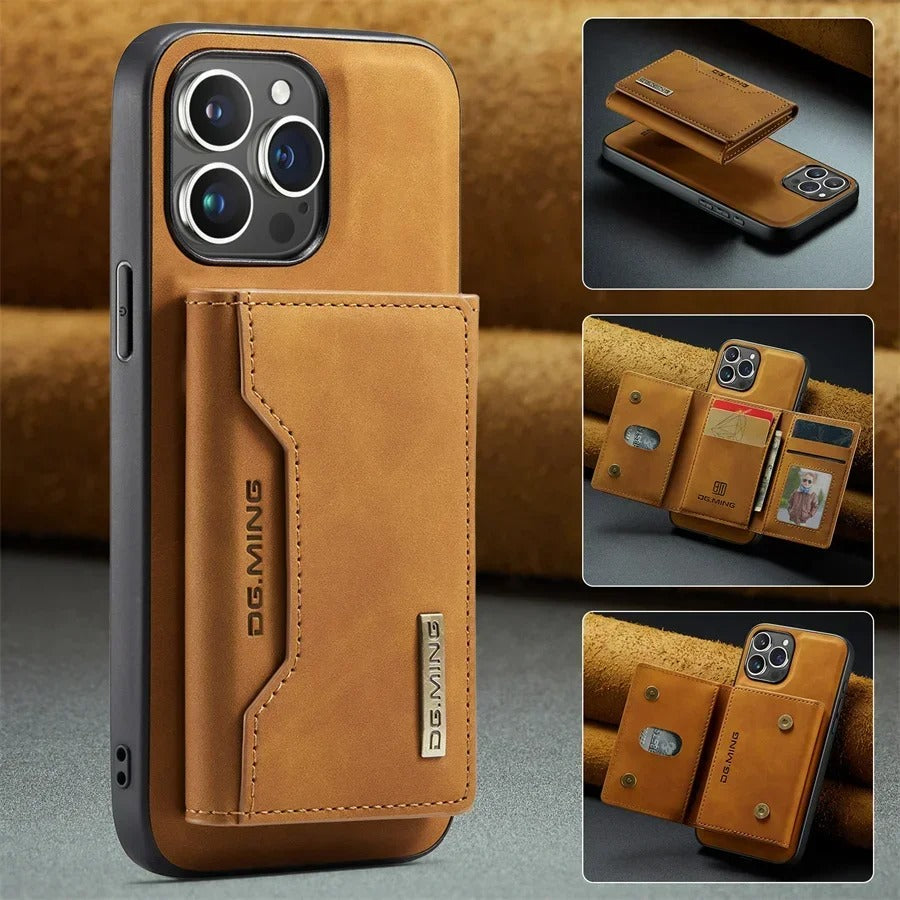 Luxury iPhone Case — Magnetic Leather Wallet Cover with Kickstand, Card & Money Holder, Half-Wrapped Protective Design