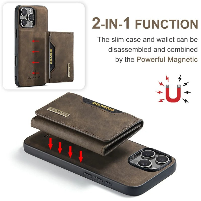 Luxury iPhone Case — Magnetic Leather Wallet Cover with Kickstand, Card & Money Holder, Half-Wrapped Protective Design