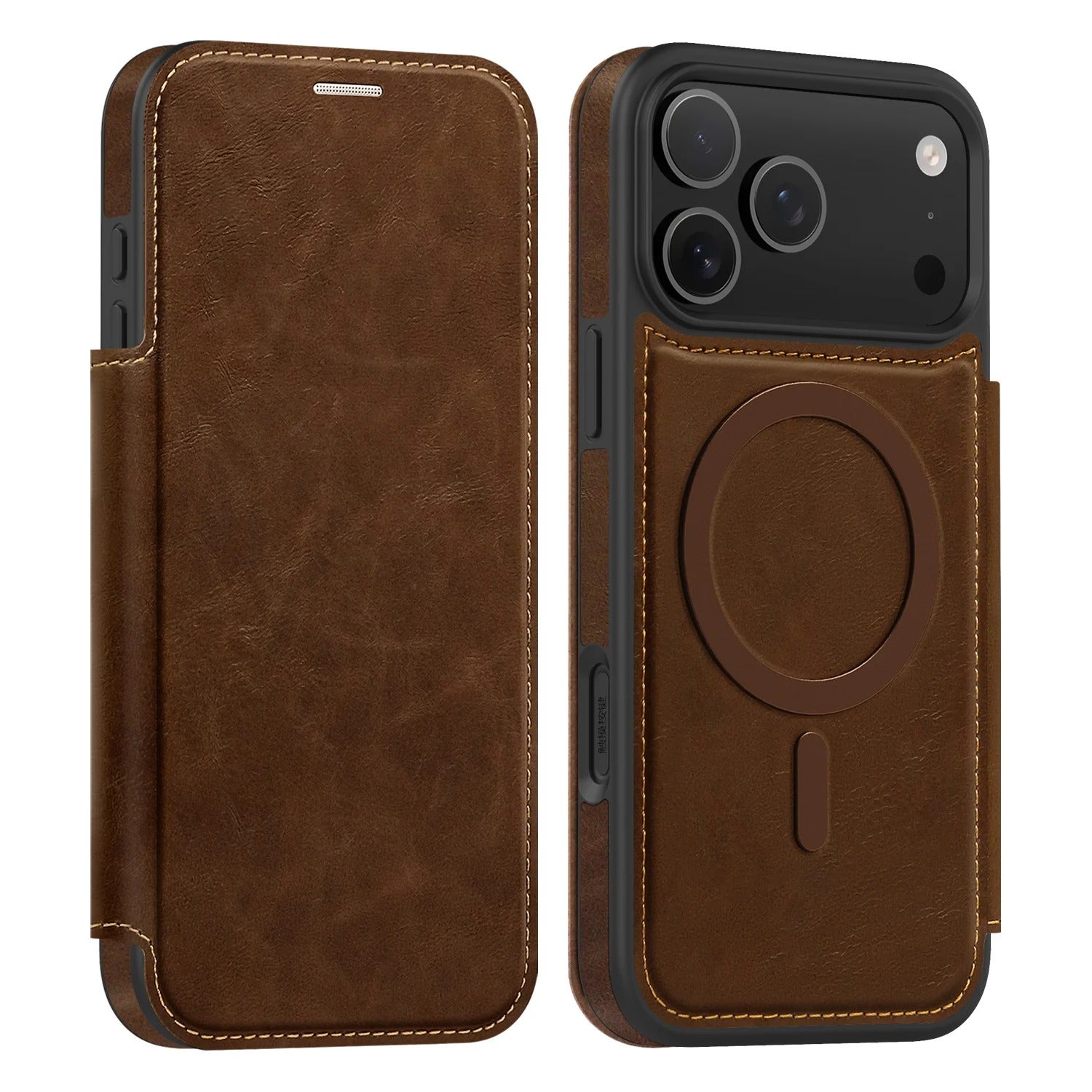 Luxury iPhone Case — Magnetic RFID-Blocking Flip Leather Wallet Cover with Kickstand, Card Storage, Shockproof Dual-Layer Protection and Wireless-Charging Compatibility