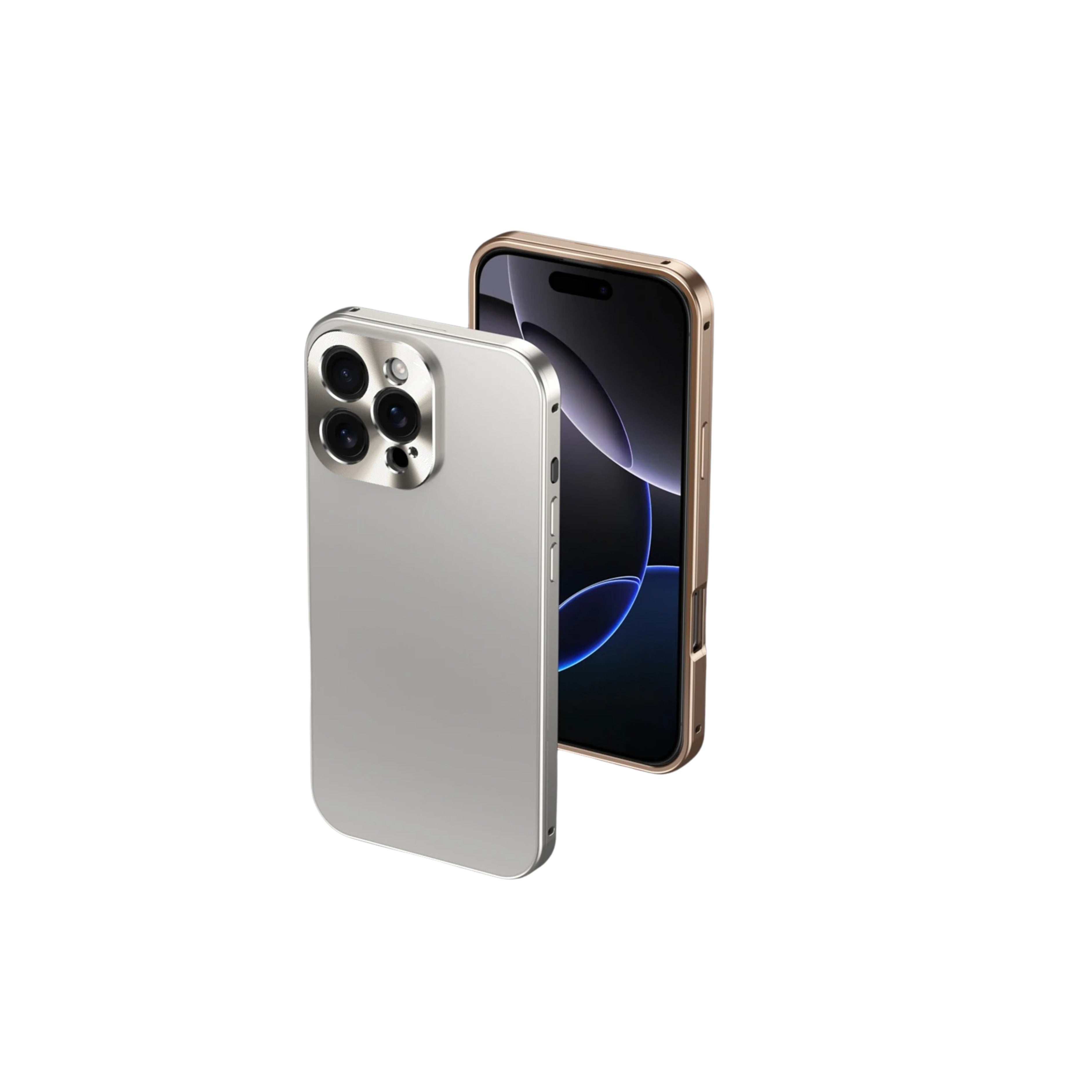 Luxury iPhone Case — Magnetic Shockproof Metal Back Cover with All-Aluminum Body, Matte Titanium Alloy Finish, Fill-Light Ring and Dustproof Dual-Layer Design