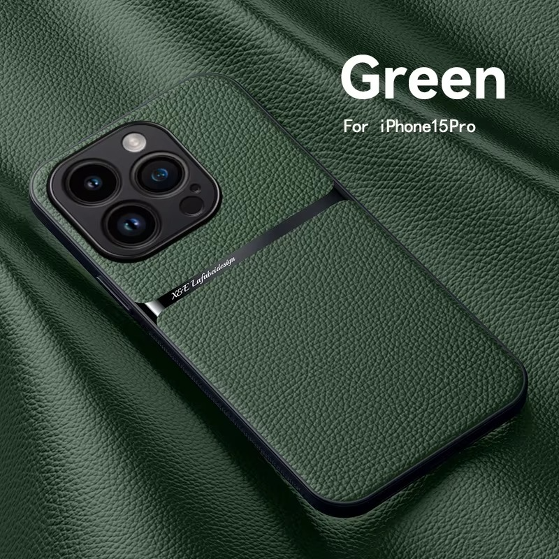Luxury iPhone Case — Magnetic Soft Leather Back Cover with Car-Mount Holder Support, Shockproof Anti-Fingerprint Design & Slim Half-Wrapped Style