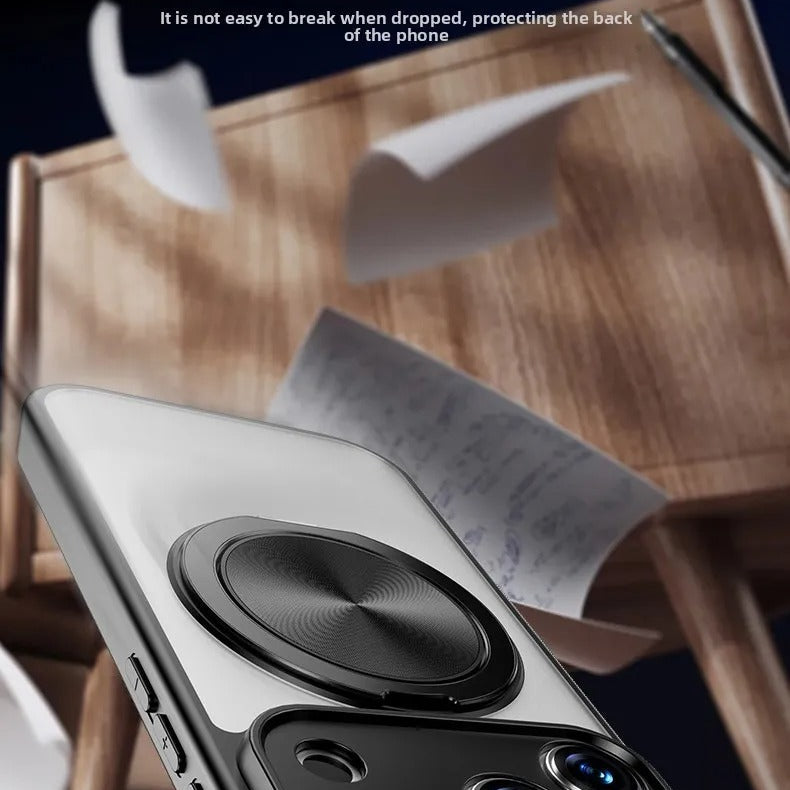 Luxury iPhone Case — Matte Clear MagSafe Magnetic Cover with 360° Rotating Bracket, Shockproof Protective Design