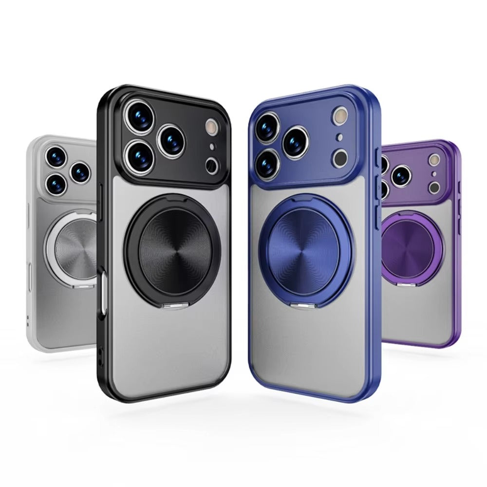 Luxury iPhone Case — Matte Clear MagSafe Magnetic Cover with 360° Rotating Bracket, Shockproof Protective Design