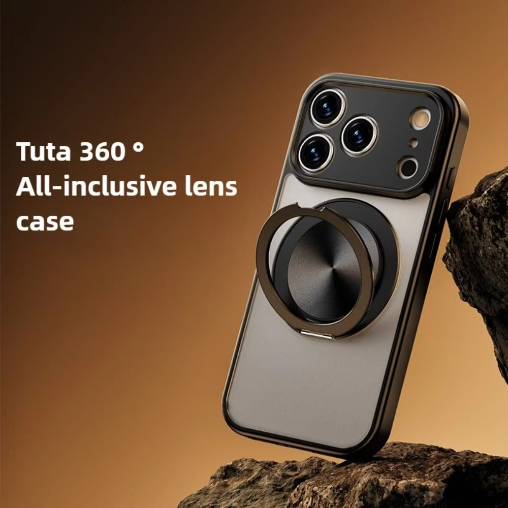 Luxury iPhone Case — Matte Clear MagSafe Magnetic Cover with 360° Rotating Bracket, Shockproof Protective Design