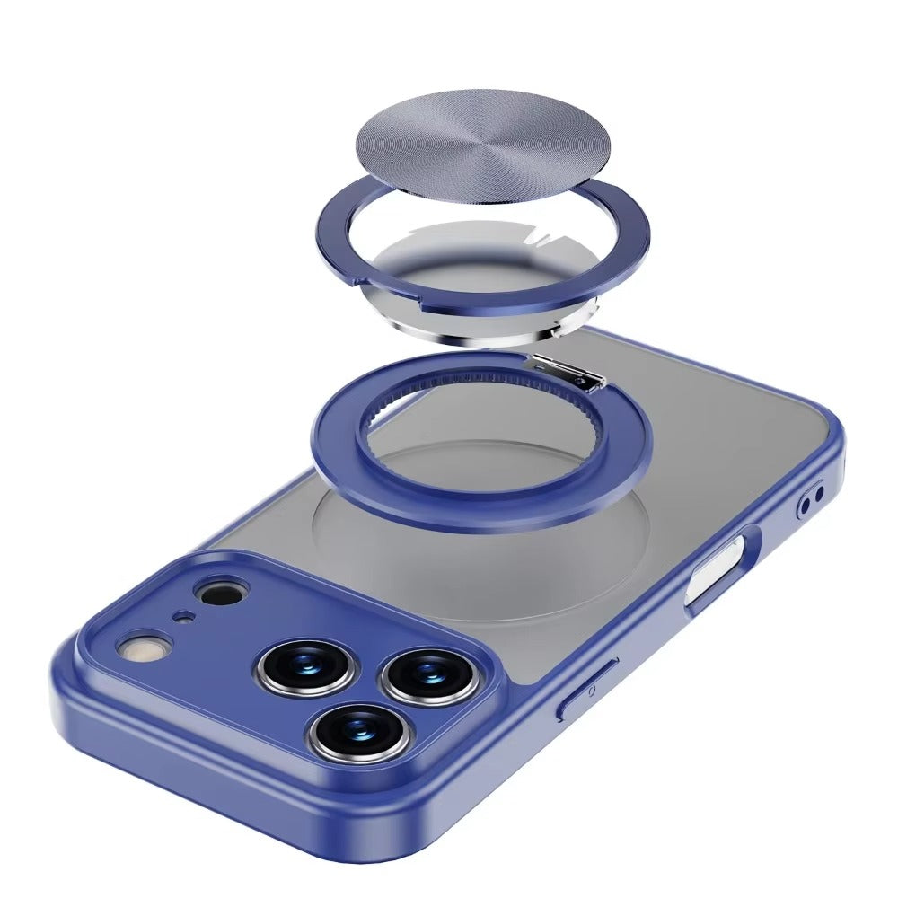 Luxury iPhone Case — Matte Clear MagSafe Magnetic Cover with 360° Rotating Bracket, Shockproof Protective Design