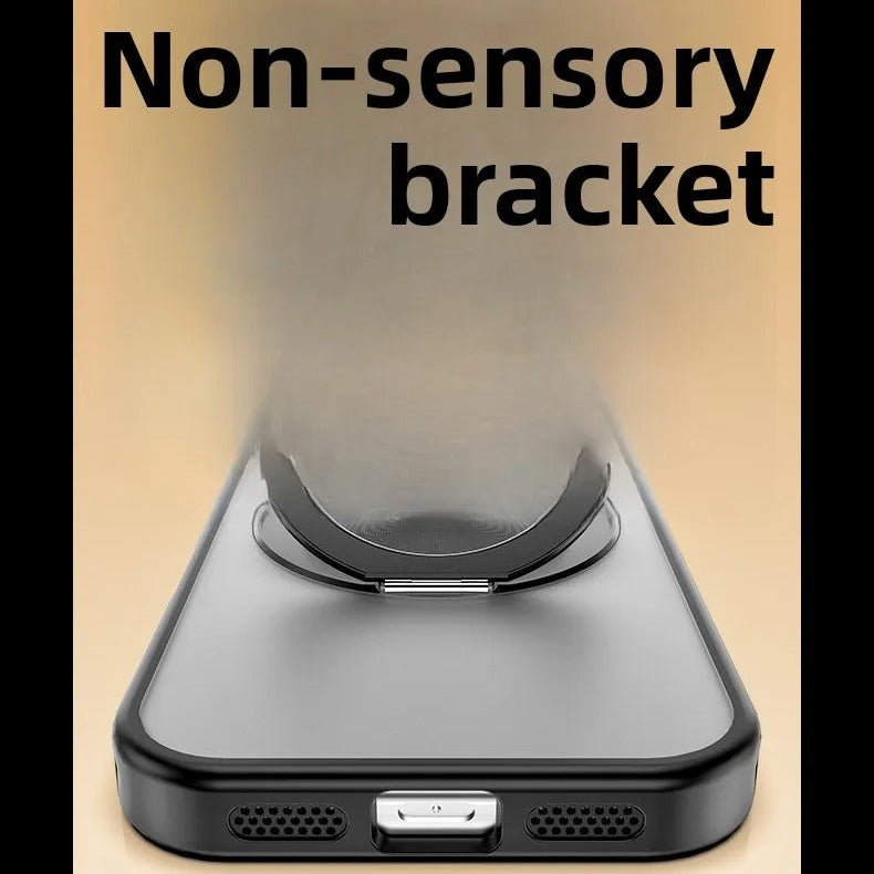 Luxury iPhone Case — Matte Clear MagSafe Magnetic Cover with 360° Rotating Bracket, Shockproof Protective Design