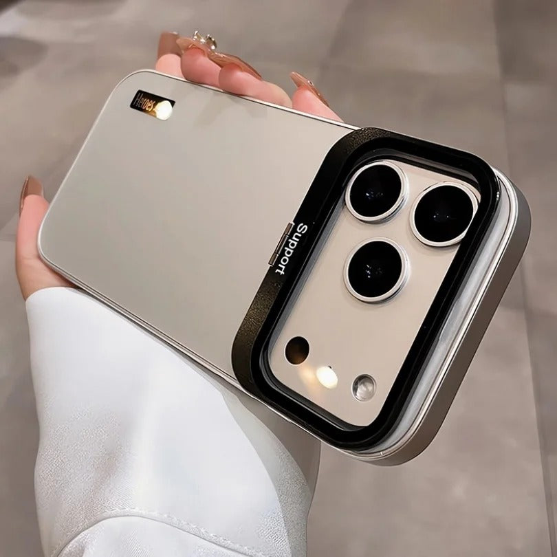 Luxury iPhone Case — Matte Shockproof Armor Bumper Cover with Magnetic Stand Holder, Large-Window Lens Protection and Anti-Fingerprint Design