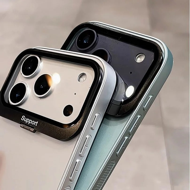 Luxury iPhone Case — Matte Shockproof Armor Bumper Cover with Magnetic Stand Holder, Large-Window Lens Protection and Anti-Fingerprint Design