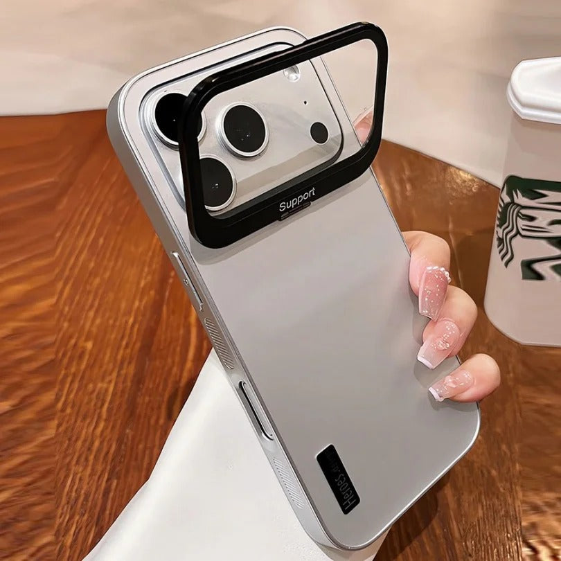 Luxury iPhone Case — Matte Shockproof Armor Bumper Cover with Magnetic Stand Holder, Large-Window Lens Protection and Anti-Fingerprint Design