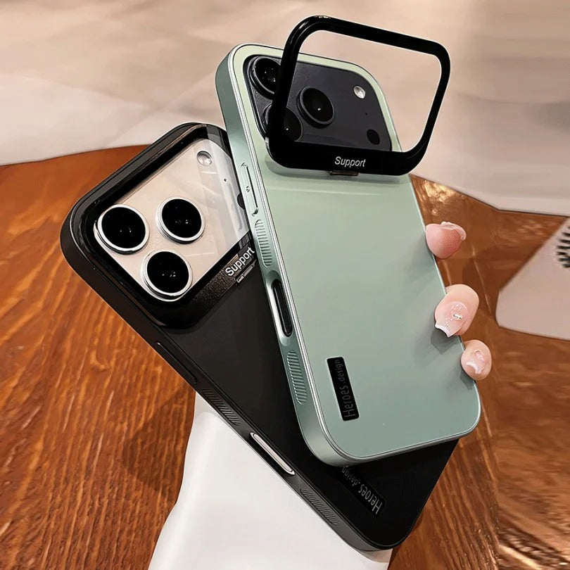 Luxury iPhone Case — Matte Shockproof Armor Bumper Cover with Magnetic Stand Holder, Large-Window Lens Protection and Anti-Fingerprint Design