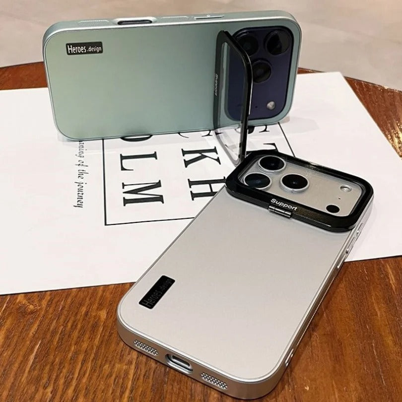 Luxury iPhone Case — Matte Shockproof Armor Bumper Cover with Magnetic Stand Holder, Large-Window Lens Protection and Anti-Fingerprint Design