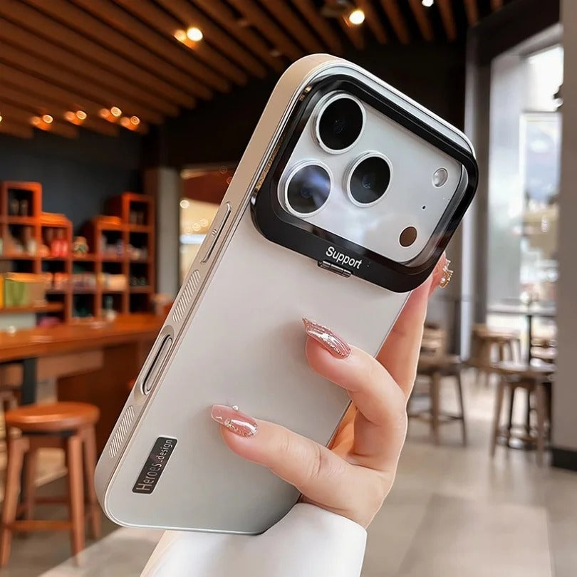 Luxury iPhone Case — Matte Shockproof Armor Bumper Cover with Magnetic Stand Holder, Large-Window Lens Protection and Anti-Fingerprint Design