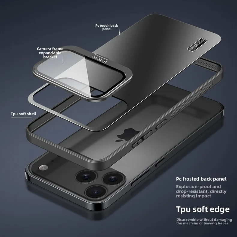 Luxury iPhone Case — Matte Shockproof Armor Bumper Cover with Magnetic Stand Holder, Large-Window Lens Protection and Anti-Fingerprint Design