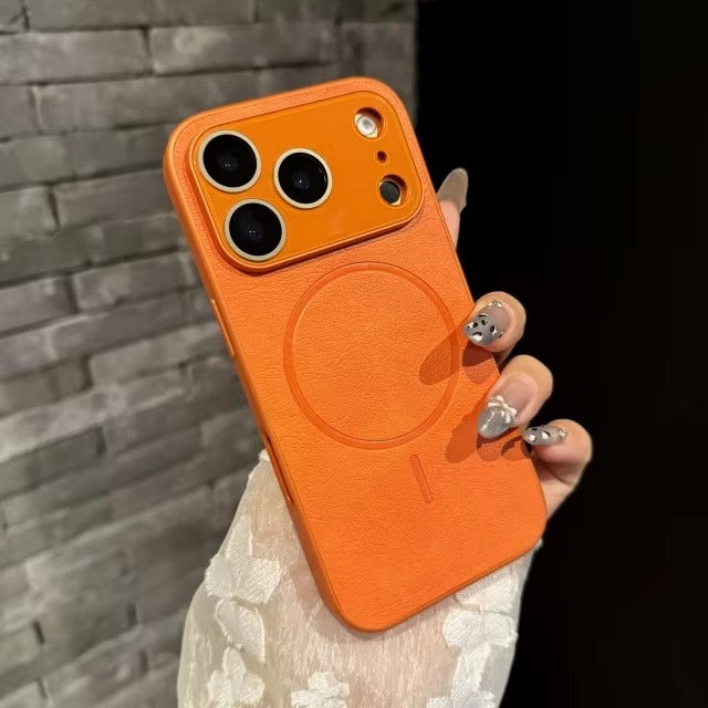 Luxury iPhone Case — Matte Solid-Color Leather Magnetic Cover with All-Inclusive Lens Protection and Full Shockproof Design