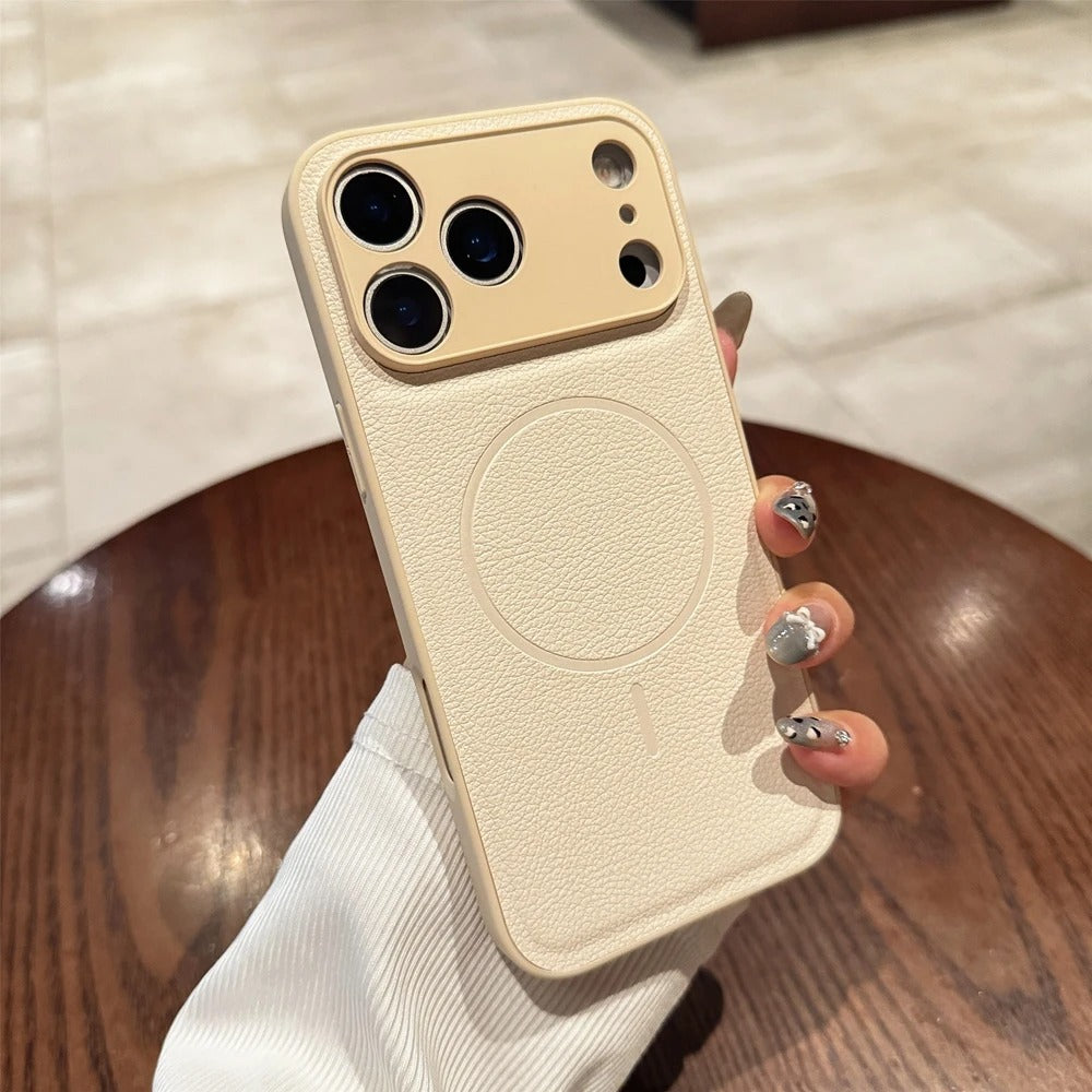 Luxury iPhone Case — Matte Solid-Color Leather Magnetic Cover with All-Inclusive Lens Protection and Full Shockproof Design