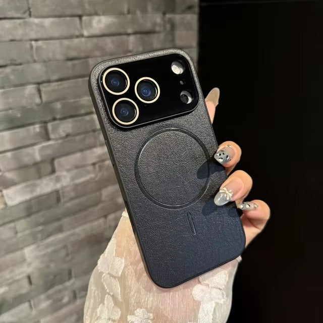 Luxury iPhone Case — Matte Solid-Color Leather Magnetic Cover with All-Inclusive Lens Protection and Full Shockproof Design