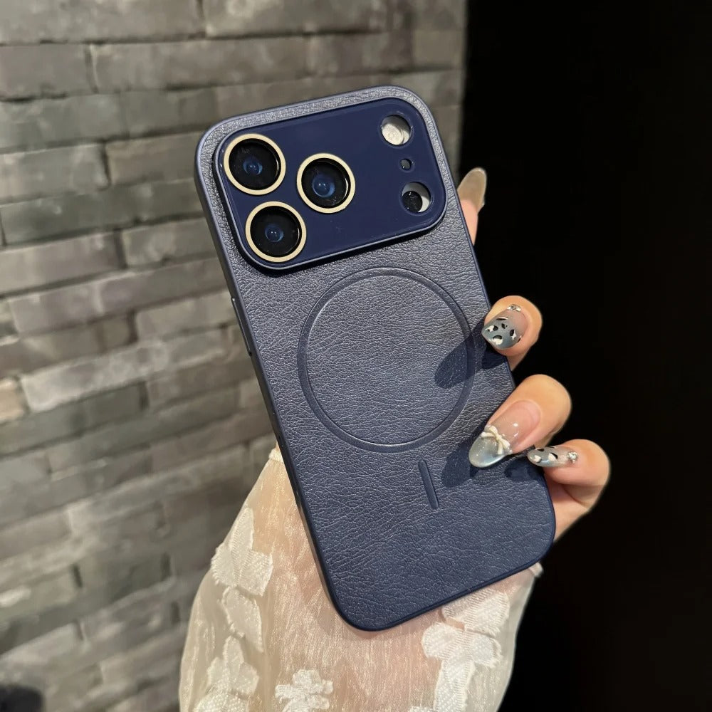 Luxury iPhone Case — Matte Solid-Color Leather Magnetic Cover with All-Inclusive Lens Protection and Full Shockproof Design