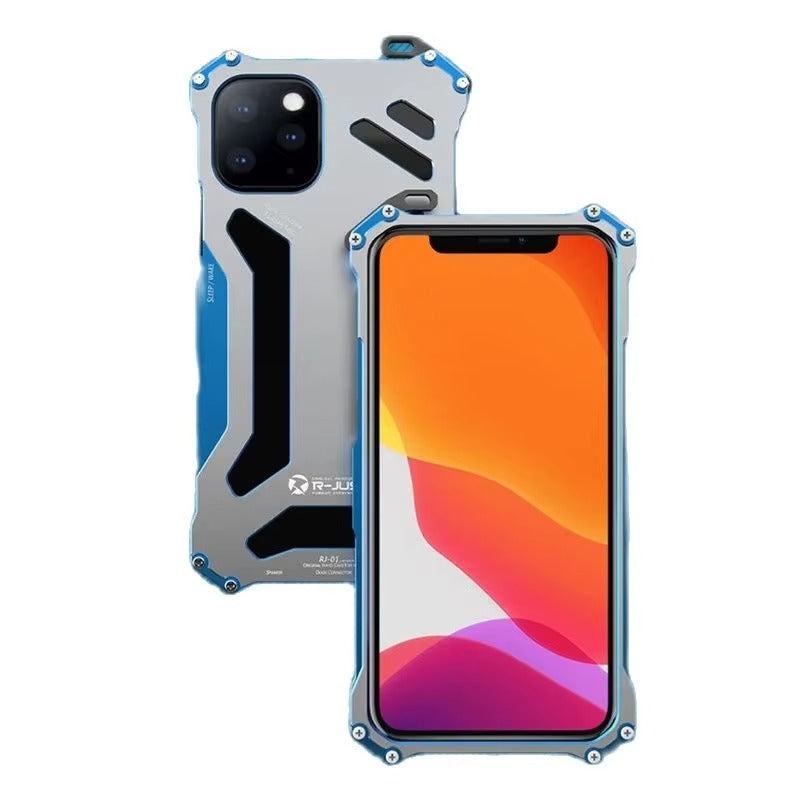 Luxury iPhone Case — Metal Armor Shockproof Cover with Heavy-Duty Anti-Scratch Anti-Fingerprint Design & Non-Slip Hard Protection