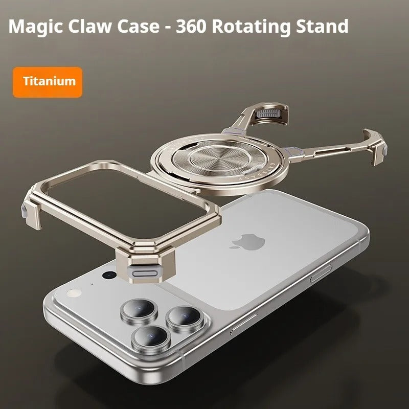 Luxury iPhone Case — Metal Frameless Shockproof Bumper Cover with 360° Rotating Ring Stand and Full Protective Design