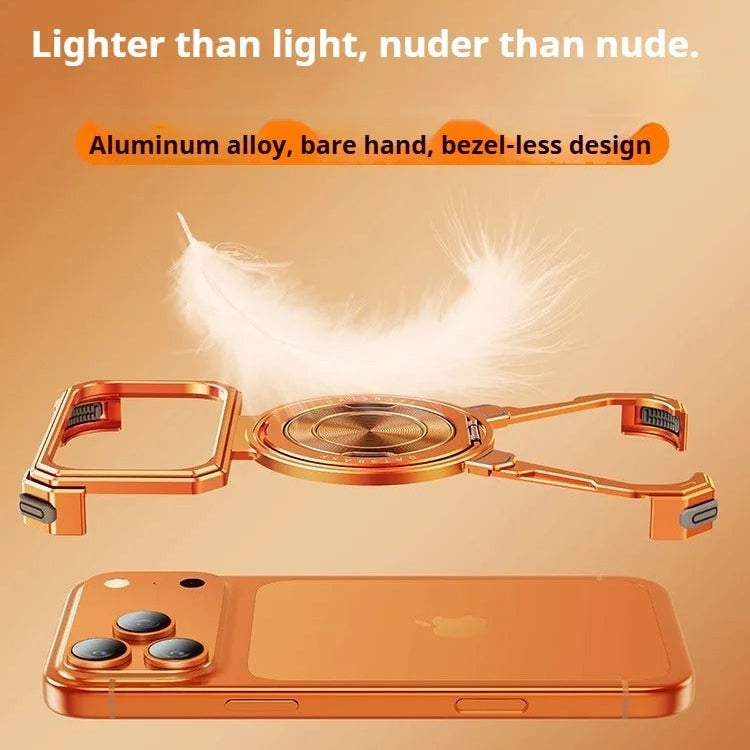 Luxury iPhone Case — Metal Frameless Shockproof Bumper Cover with 360° Rotating Ring Stand and Full Protective Design