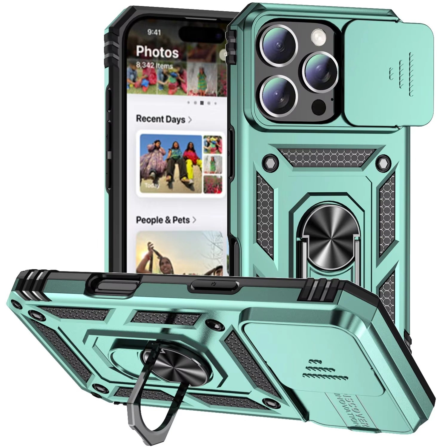 Luxury iPhone Case — Military-Grade Armor Cover with Rotating Ring Stand, Slide Camera Lens Protection & Shockproof Design