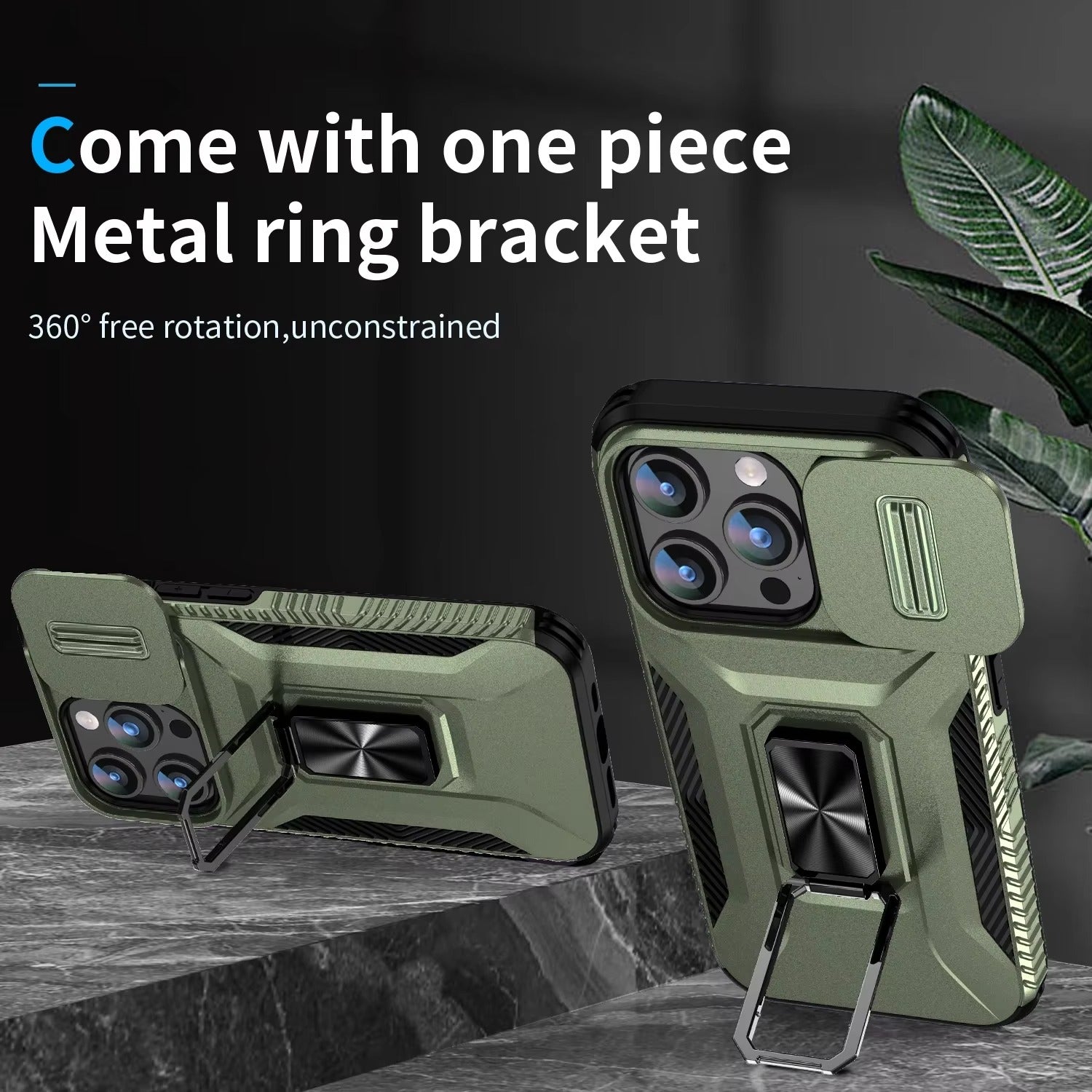 Luxury iPhone Case — Military-Grade Shockproof Anti-Slip Cover with Slide Camera Lens Protection & Rotary Stand