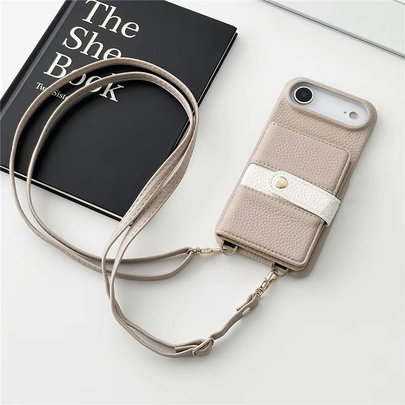 Luxury iPhone Case — Mirror Leather Crossbody Wallet Cover with Card Holder, Lanyard Strap and Shockproof Anti-Fall Protection
