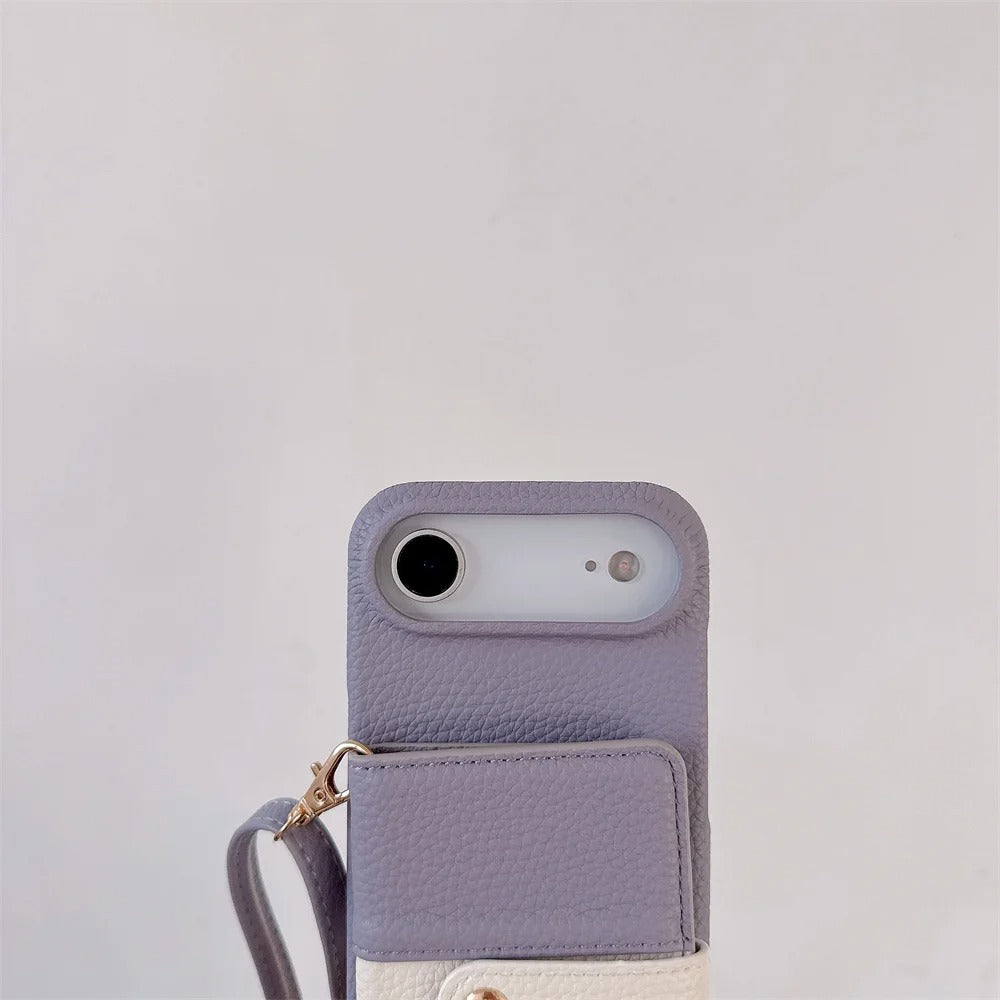 Luxury iPhone Case — Mirror Leather Crossbody Wallet Cover with Card Holder, Lanyard Strap and Shockproof Anti-Fall Protection