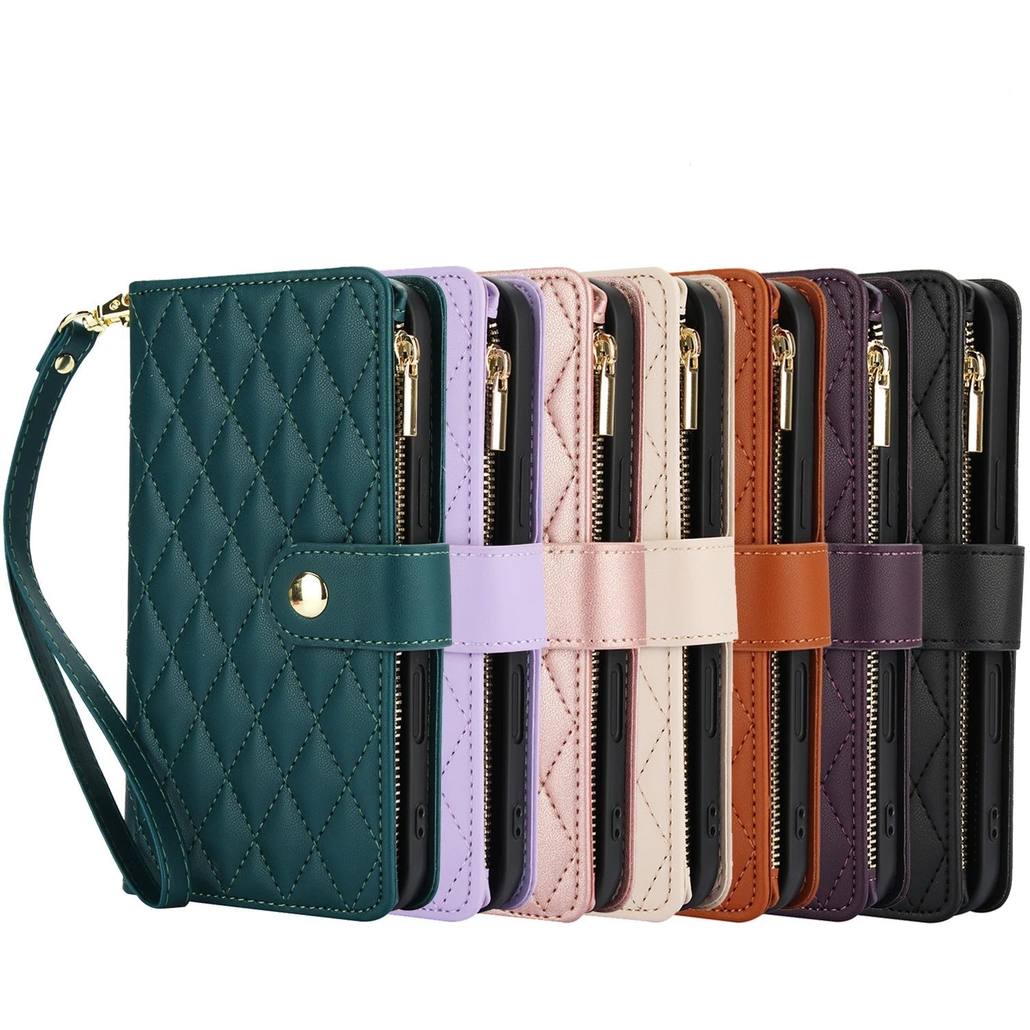 Luxury iPhone Case — Multi-Karal Chain Zipper Wallet Flip Cover with 6-Card Slots, Shockproof, Magnetic, Anti-Scratch, Leather Wallet Case